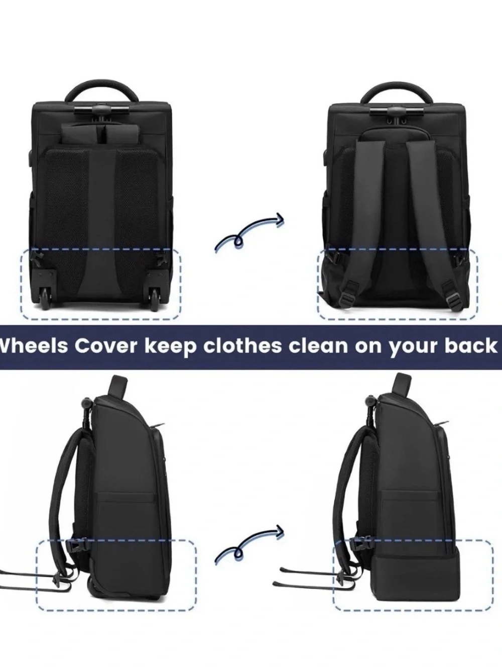 NEW YH & GS Rolling Backpack Waterproof Wheels Business Commuter Gotech Navy